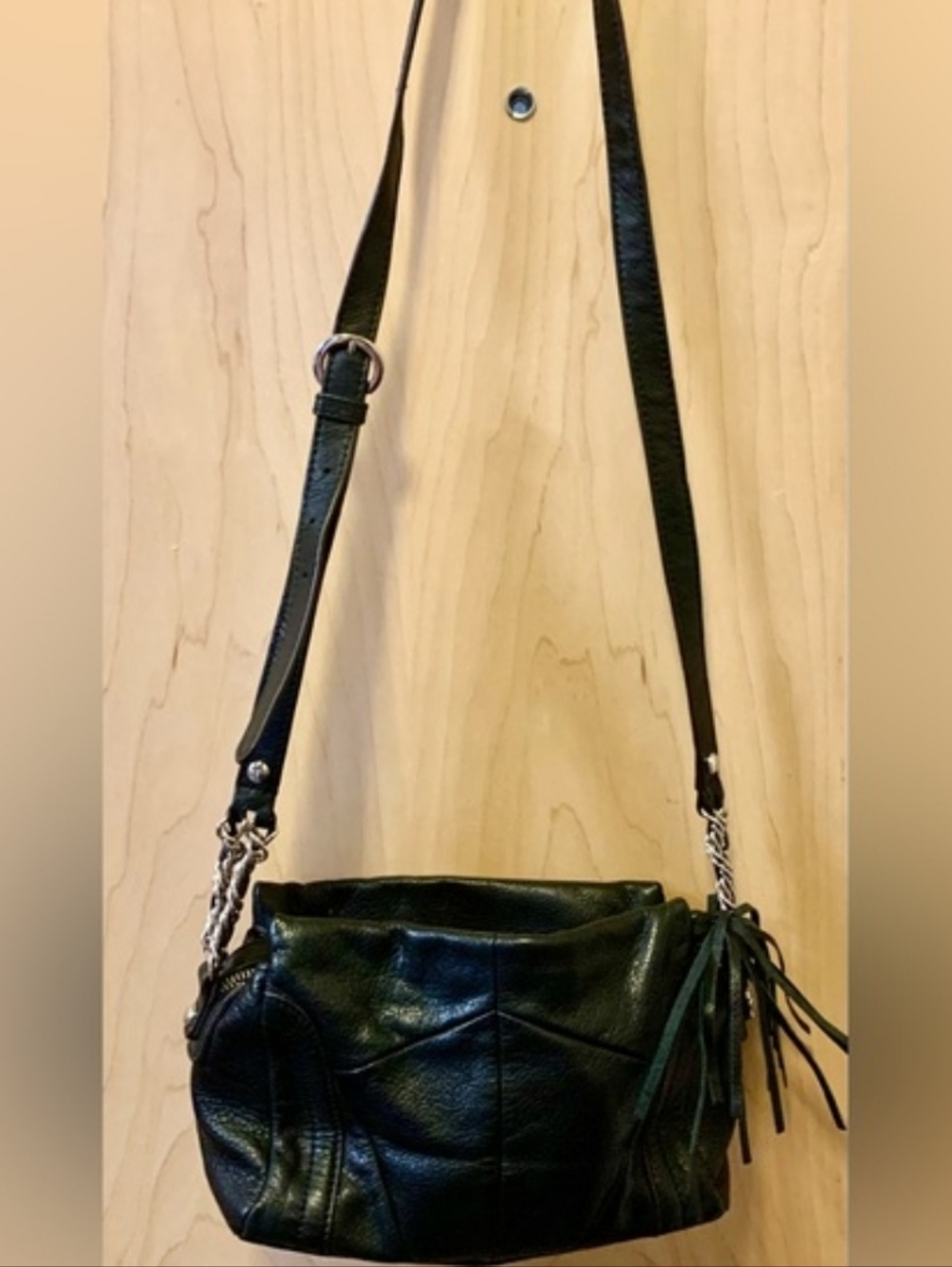 Black Leather Chain-Detail Crossbody Bag - Women